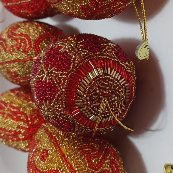 9, Red & Gold Beaded Ornaments - Picture 3 of 11